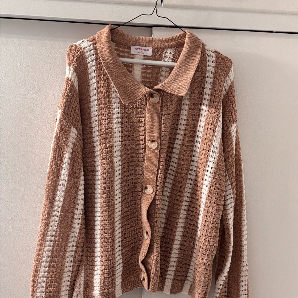 Cozy Knit Striped Cardigan in Brown and Cream